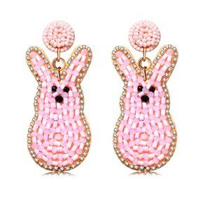 🐰 Beaded Easter Bunny Earrings – Sparkling Handmade Dangle Earrings